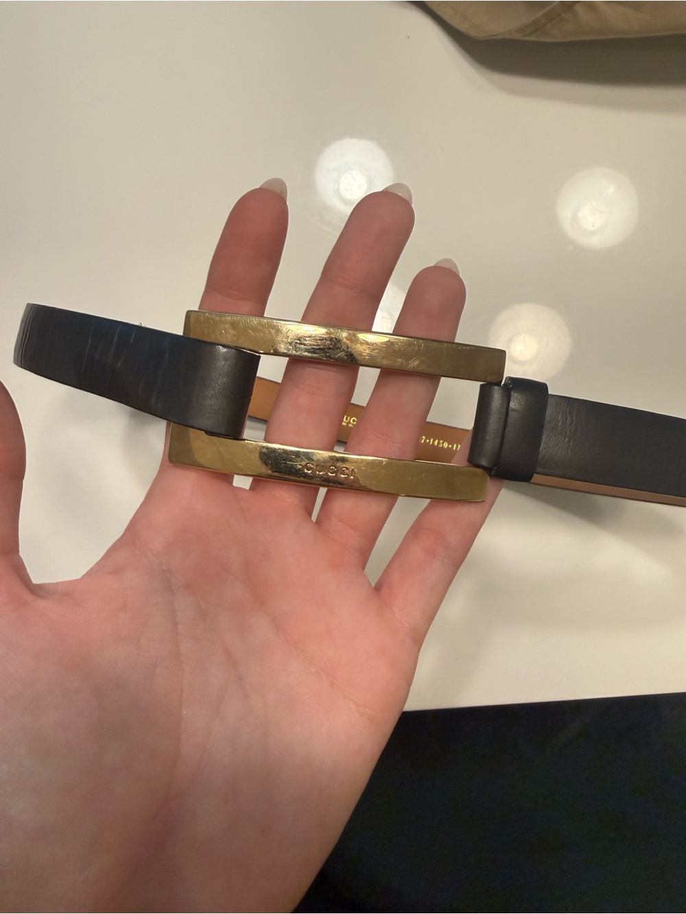 Vintage Tom Ford for Gucci Skinny Leather Belt w/ Gold Bar Buckle